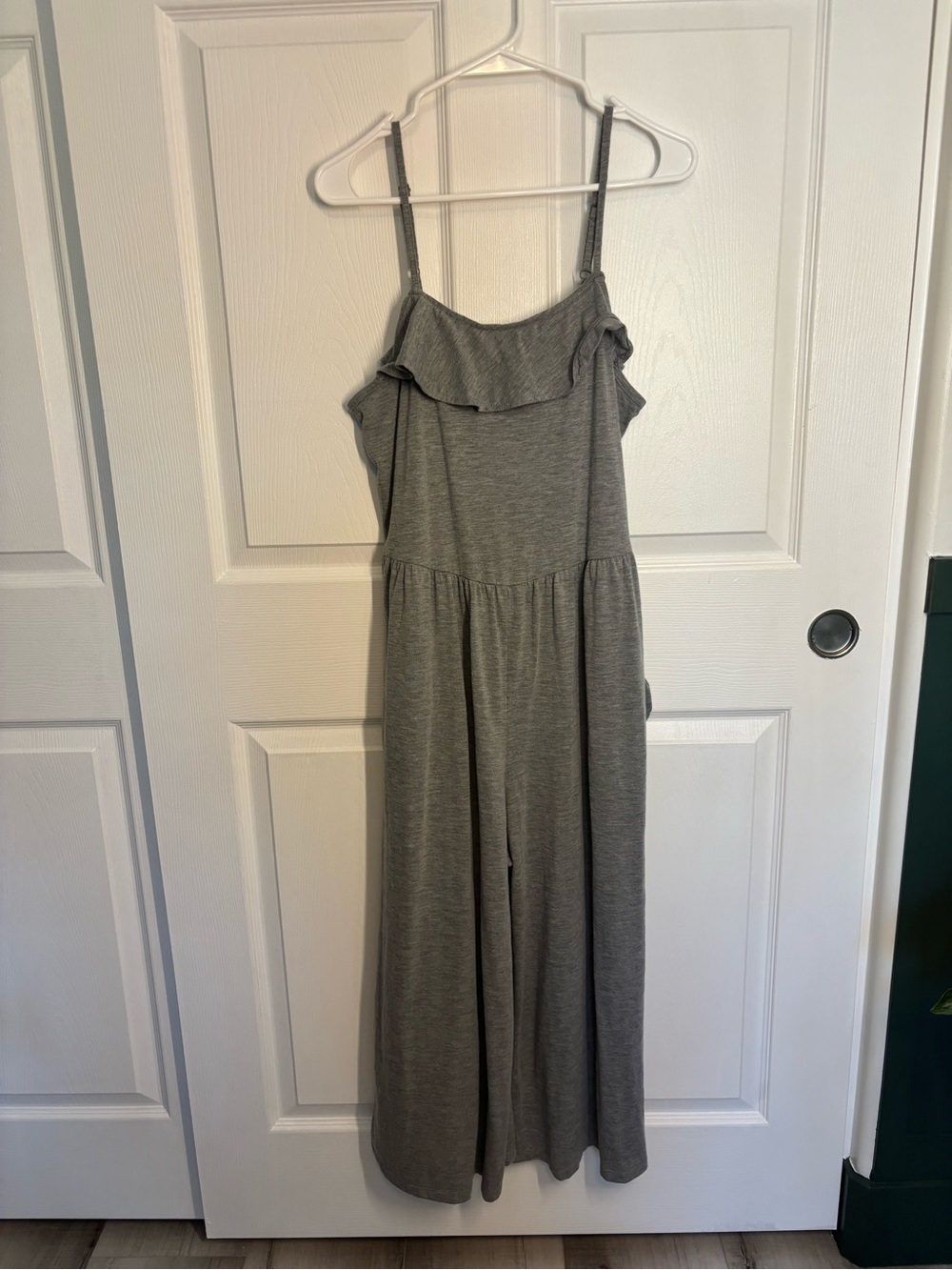 Time and Tru Grey Ruffle-Front Spaghetti Strap Dress Medium
